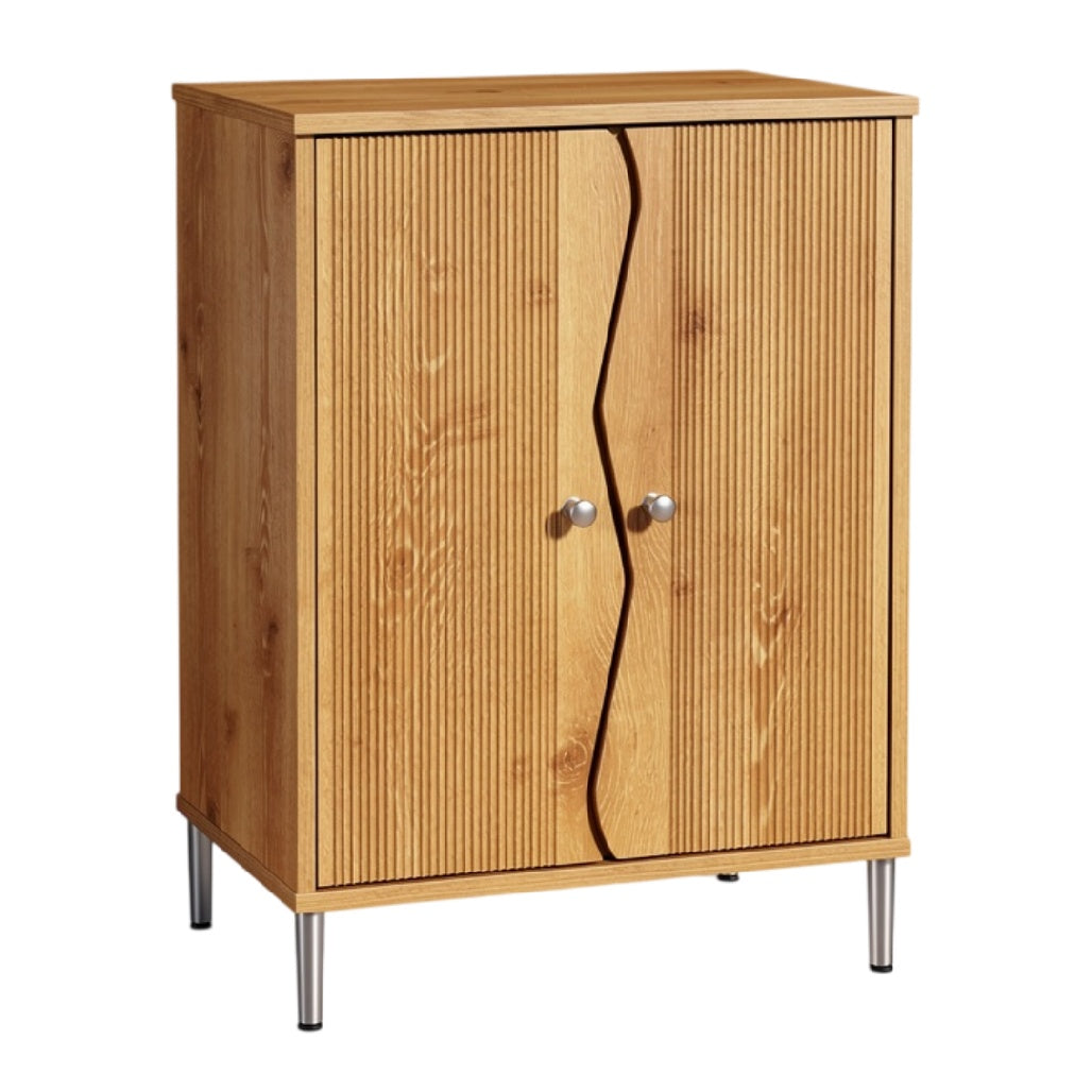 **Kast van Hout met Golfpatroon en Metaal Poten**
