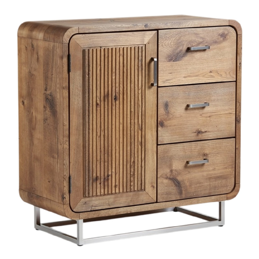 **Technische titel in het Nederlands: Moderne houten kast met metalen poten en lade-indeling**