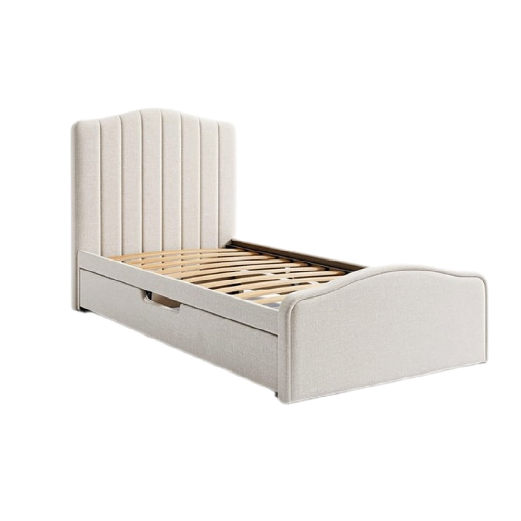**Technische titel in het Nederlands: Elegante stoffen eenpersoonsbed met opberglade**