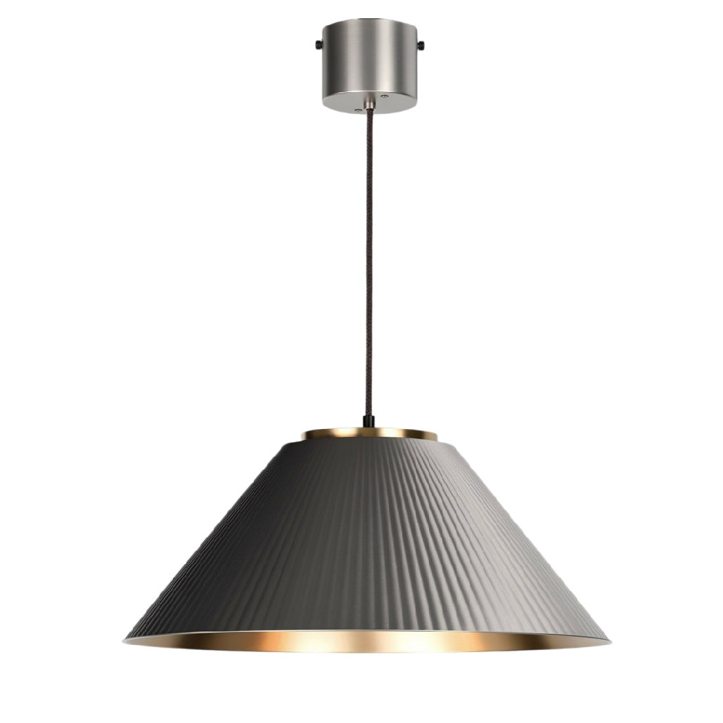 **Technische titel in het Nederlands:** Moderne hanglamp met geribbelde kap en gouden afwerking