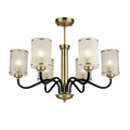 **Technische titel in het Nederlands:** Moderne plafondlamp met gouden en zwarte afwerking en glazen kappen